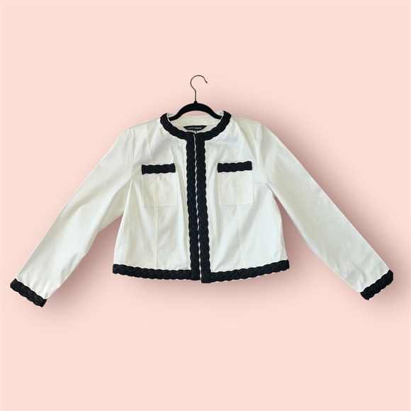 Ming Wang Braided Cotton-Blend Crop Jacket White With Braided Trim Size XS - Picture 2 of 10